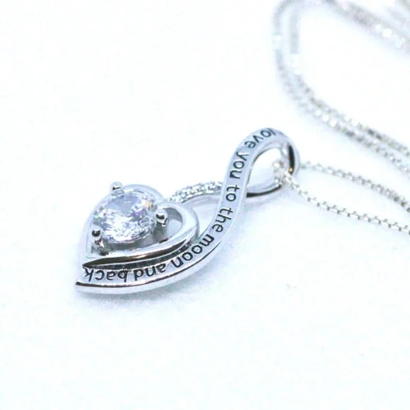 New Heart Pendant Love You to The Moon and Back Sterling Silver 925, - Picture 4 of 6